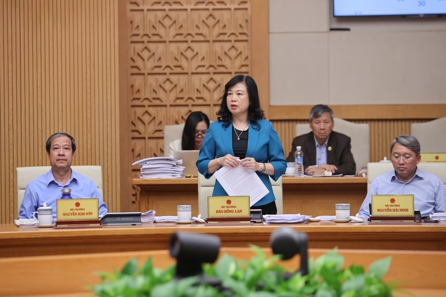 Bộ trưởng Đào Hồng Lan phát biểu tại phiên họp thường kỳ Chính phủ tháng 8/2025 (Ảnh: Báo Chính Phủ)
