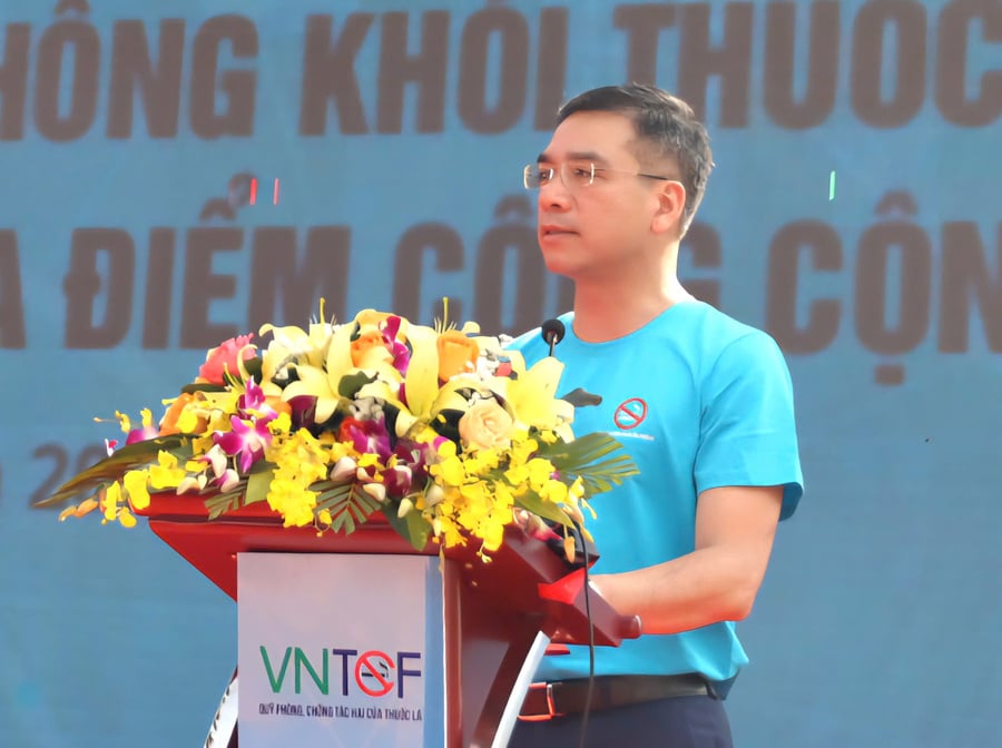 TS.BS. Hà Anh Đức, Phó chủ tịch Hội đồng y khoa quốc gia, Cục trưởng Cục Quản lý Khám, chữa bệnh, Giám đốc Quỹ Phòng, chống tác hại của thuốc lá – Bộ Y tế, phát biểu tại lễ phát động.