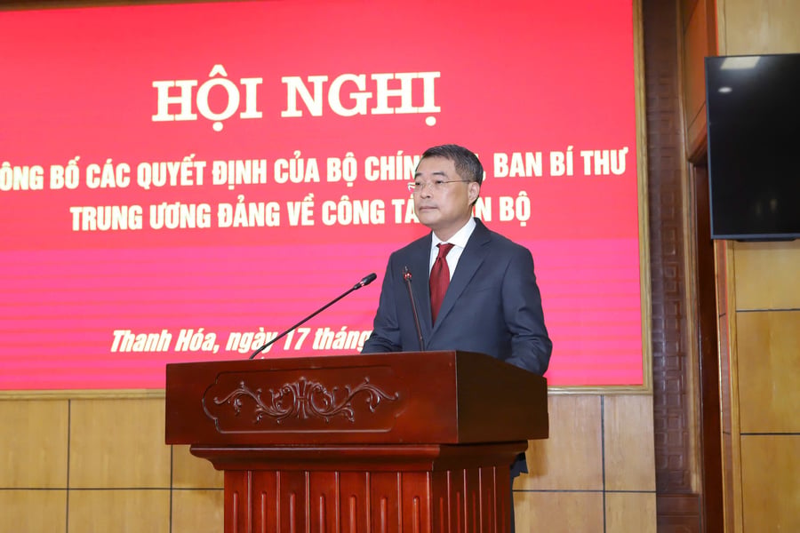 Trưởng Ban Tổ chức Trung ương Lê Minh Hưng dự và phát biểu tại hội nghị (Ảnh: Tỉnh ủy Thanh Hóa cung cấp)