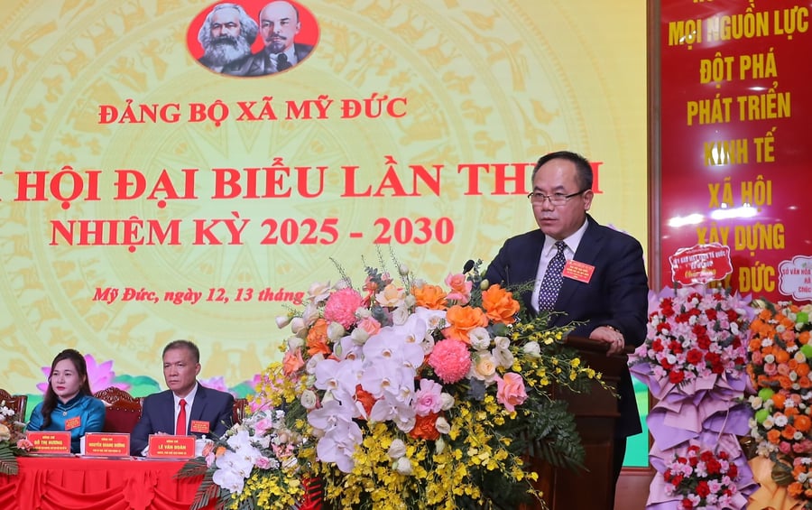 Trung tướng Nguyễn Thanh Tùng, Ủy viên Ban Thường vụ Thành ủy, Bí thư Đảng ủy, Giám đốc CATP phát biểu tại Đại hội