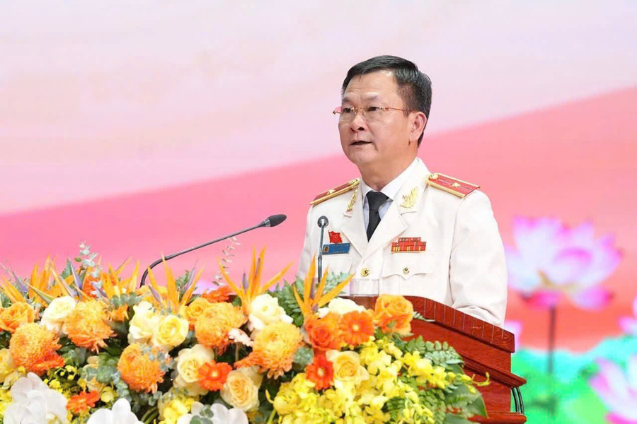 Thiếu tướng Bùi Quang Bình – Giám đốc Công an TP. Hải Phòng phát biểu tại buổi Lễ (Ảnh CTT TP. Hải Phòng)