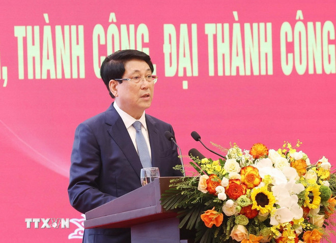 Chủ tịch nước Lương Cường phát biểu (Ảnh: Lâm Khánh/TTXVN)