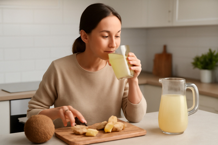 nên sử dụng nước gừng dừa một cách có liều lượng (Ảnh minh họa)