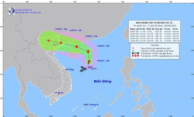 Vị trí và đường đi của bão số 2 Mulan. Ảnh: Trung tâm Dự báo Khí tượng Thuỷ văn Quốc gia