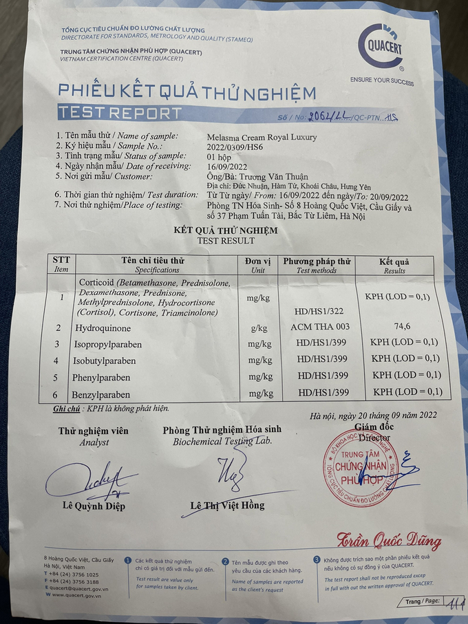 ket qua kiem nghiem