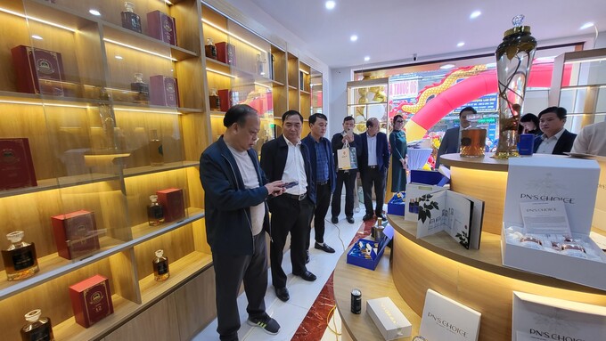 Khách hàng tham quan các sản phẩm Sâm Ngọc Linh tại showroom Võ Kim Đường, TP Hà Tĩnh