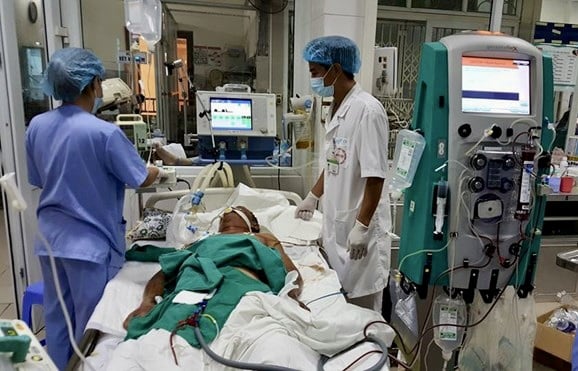 Bệnh nhân mắc liên cầu lợn thể nhiễm trùng huyết được điều trị tại Bệnh viện Nhiệt đới trung ương. Ảnh: HNM