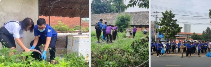 Đoàn viên thanh niên và người dân tham gia vệ sinh môi trường