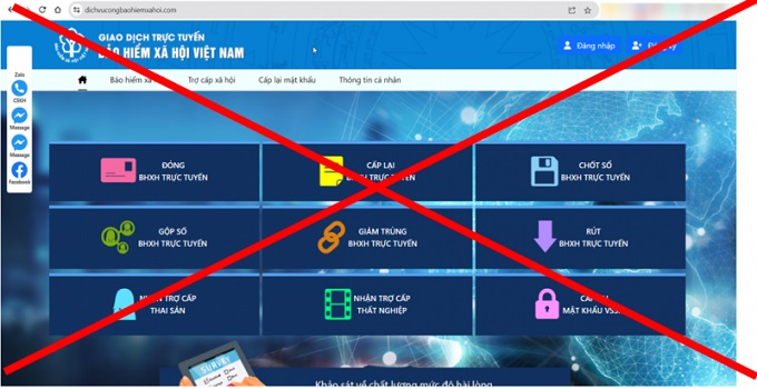 Trang web giả mạo (ảnh BHXH TP. HCM cung cấp)