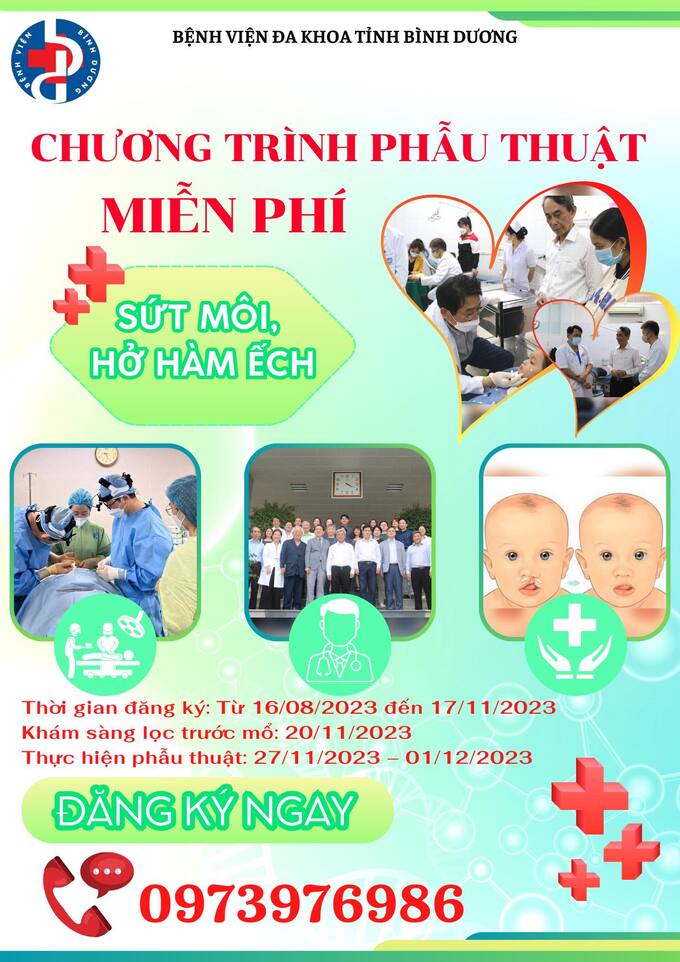 Thông tin đăng ký chương trình Phẫu thuật miễn phí sứt môi, hở hàm ếch