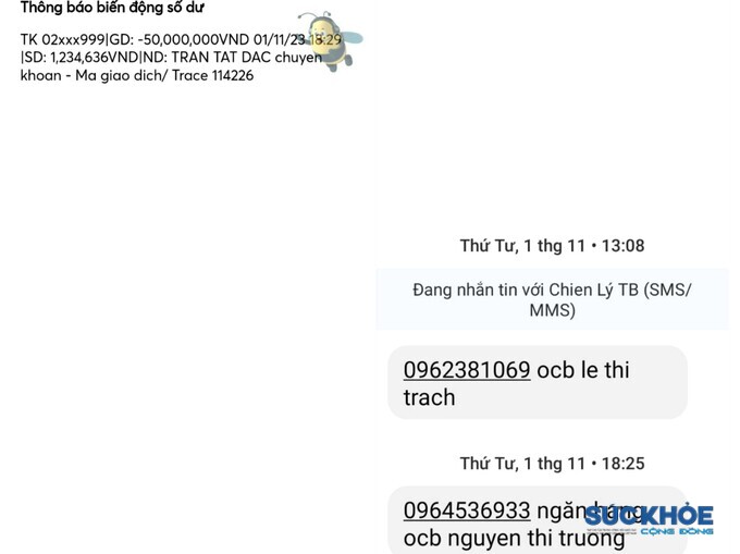 Ảnh chụp giao dịch anh Đ. chuyển 50 triệu đồng vào số tài khoản đối tượng 