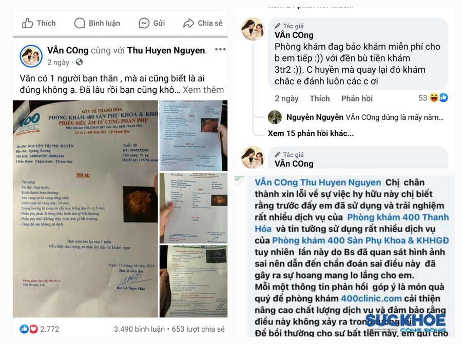 Mạng xã hội Facebook xôn xao thông tin một thai phụ có thai nhi bình thường, bị bác sĩ Phòng khám 400 sản phụ khoa & KHHGĐ chẩn đoán thai lưu
