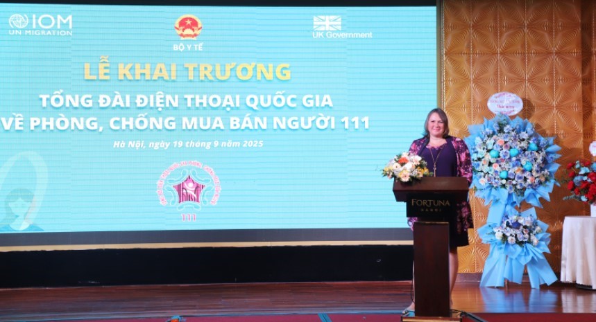 Bà Kendra Rinas, Trưởng phái đoàn, Tổ chức Di cư Quốc tế (IOM) phát biểu