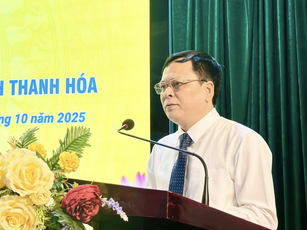 Giám đốc Bệnh viện Đa khoa tỉnh Thanh Hóa Hoàng Hữu Trường, phát biểu nhận nhiệm vụ