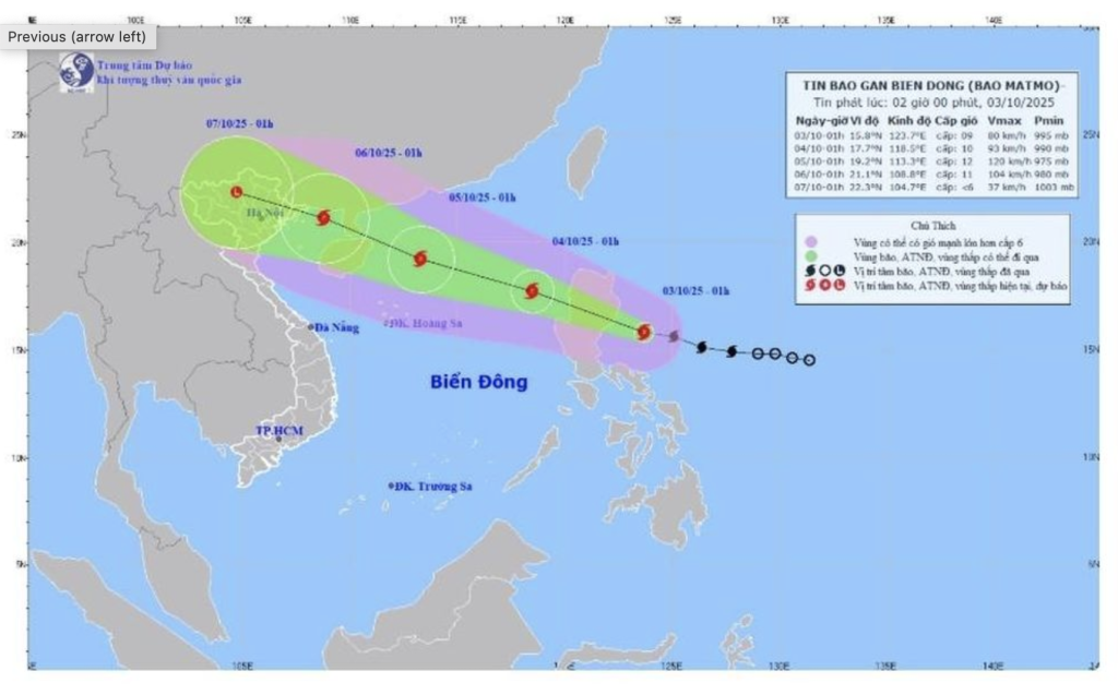  kiến đường đi của bão Matmo