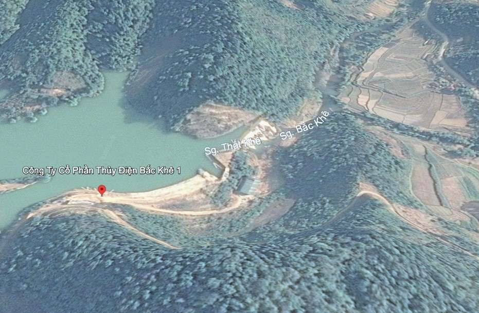 Vị trí đập Bắc Khê (Ảnh Google Earth)