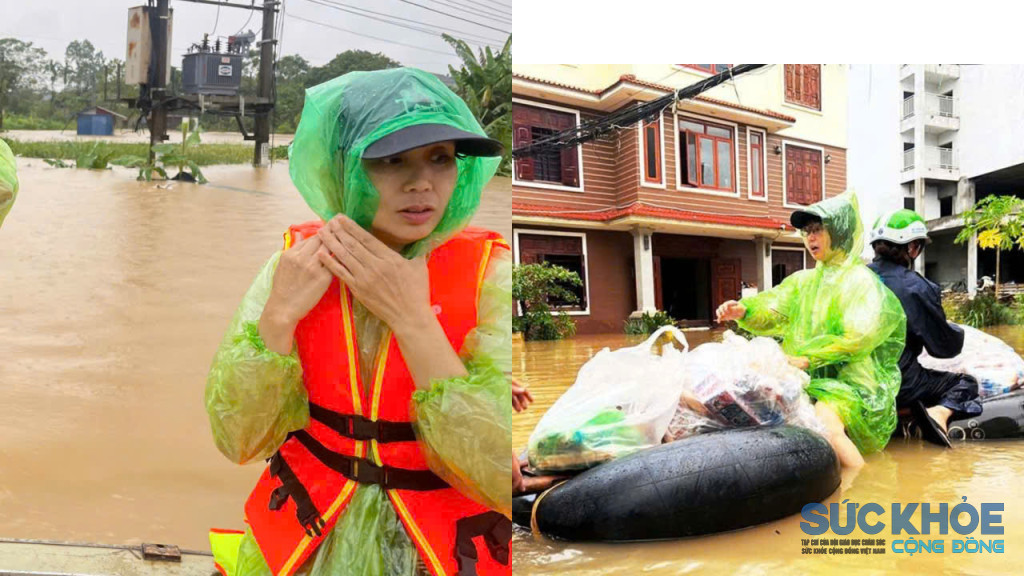 Chị Thảo An vào tâm lũ tại Thái Nguyên trao nhu yếu phẩm đến bà con bị ngập sâu