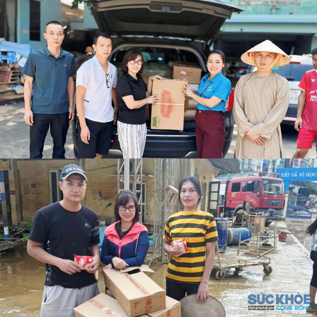 Chị Thảo An đại diện CLB Tâm An TN trao quà cho bà con ảnh hưởng bỡi lũ lụt tại Thái Nguyên