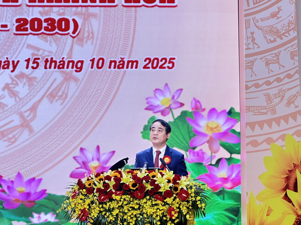 Bí thư Tỉnh uỷ, Nghiêm Xuân Thành phát biểu tại Đại hội (Ảnh: Thanh Huy)