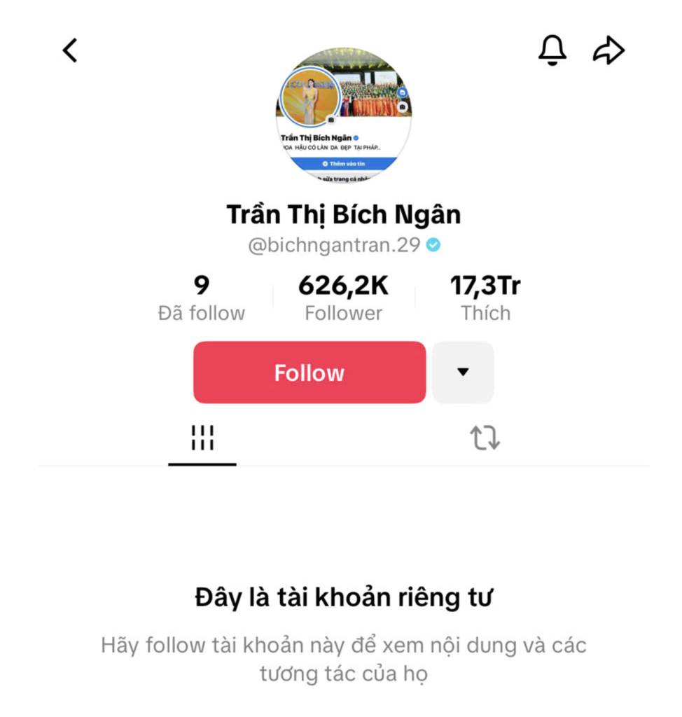 Tài khoản TikTok mang tên “N Collagen - Trần Thị Bích Ngân” hiện đã chuyển sang chế độ riêng tư, ẩn toàn bộ nội dung