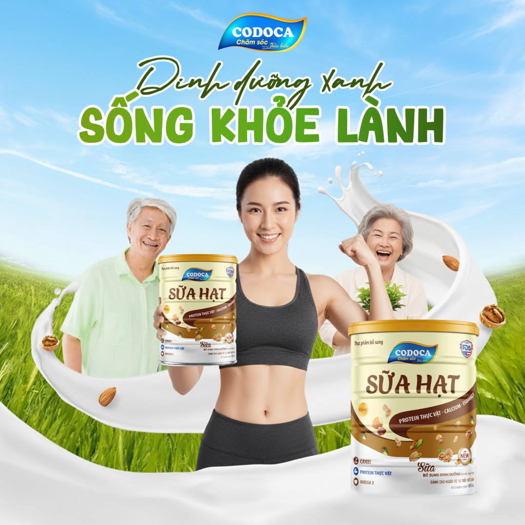 Từ người trẻ năng động, người tập thể thao đến người lớn tuổi cần bổ sung dưỡng chất – CODOCA Sữa Hạt mang đến nguồn dinh dưỡng xanh, giúp bạn và người thân sống khỏe, sống lành mỗi ngày.