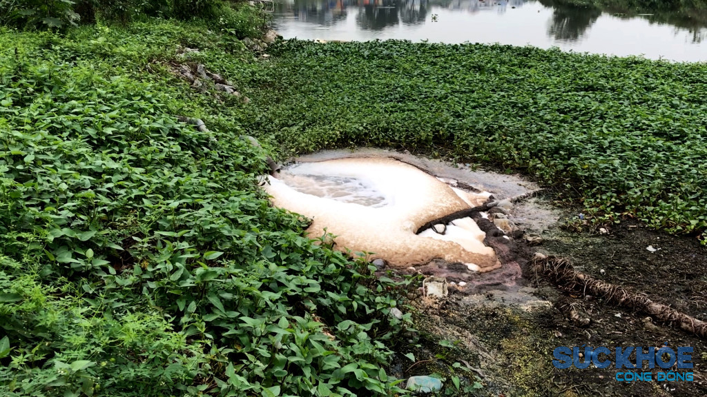 Đường ống nước thải xả ra sông xã Hồng Sơn, Hà Nội ( ảnh Văn Trì)