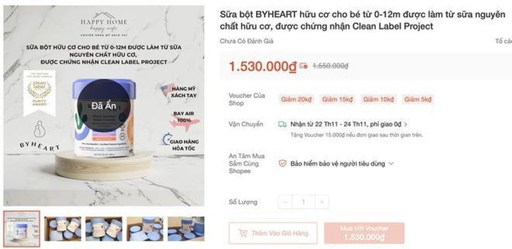 Sản phẩm sữa công thức ByHeart Whole Nutrition từng được bán trên một số sản thương mại