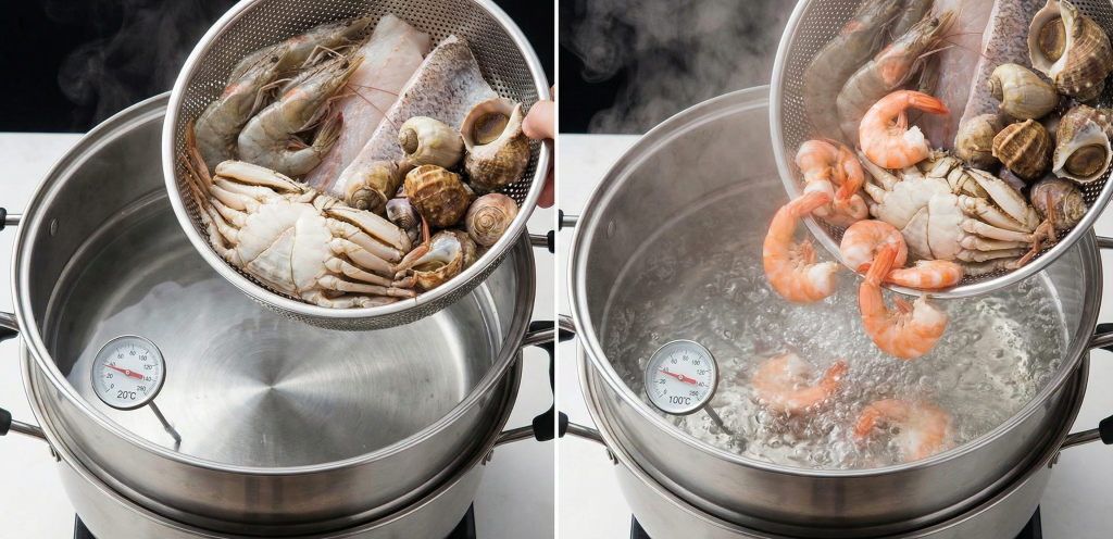 Nhiệt độ nước ảnh hưởng trực tiếp tới hương vị của hải sản (Ảnh minh họa)