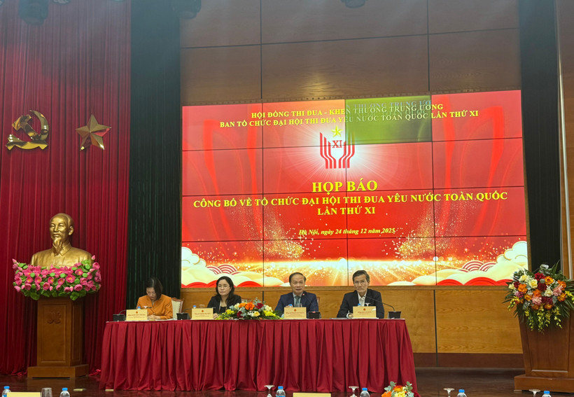 Họp báo công bố về tổ chức đại hội thi đua yêu nước toàn quốc lần thứ XI. (Ảnh: PV/Vietnam+)