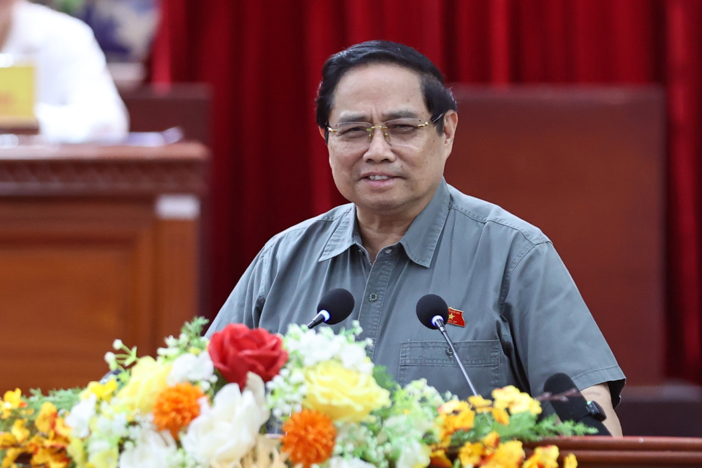 Thủ tướng Phạm Minh Chính phát biểu tại buổi tiếp xúc cử tri (Ảnh: VGP/Nhật Bắc)