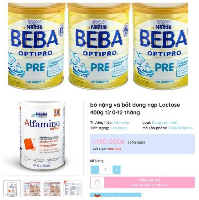 Một số loại sữa nhãn hiệu sữa của Nestlé (Ảnh: Internet)