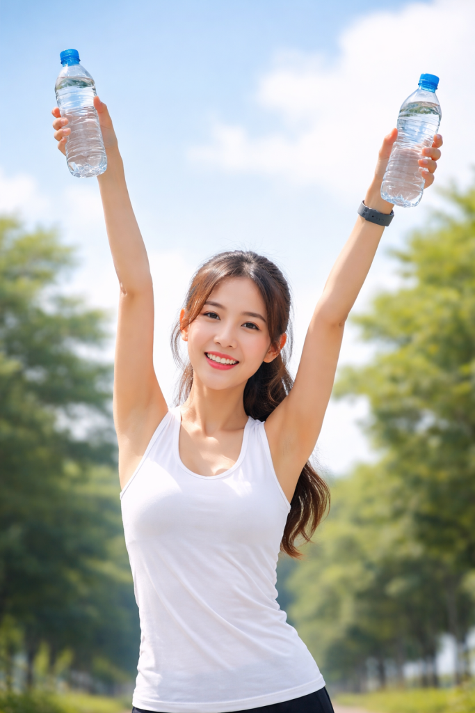 Bài tập vai và cánh tay với chai nước (Ảnh: Sưu tầm)