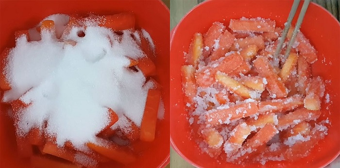 Trộn đu đu ráo với lượng đường vừa đủ (Ảnh: Sưu tầm)