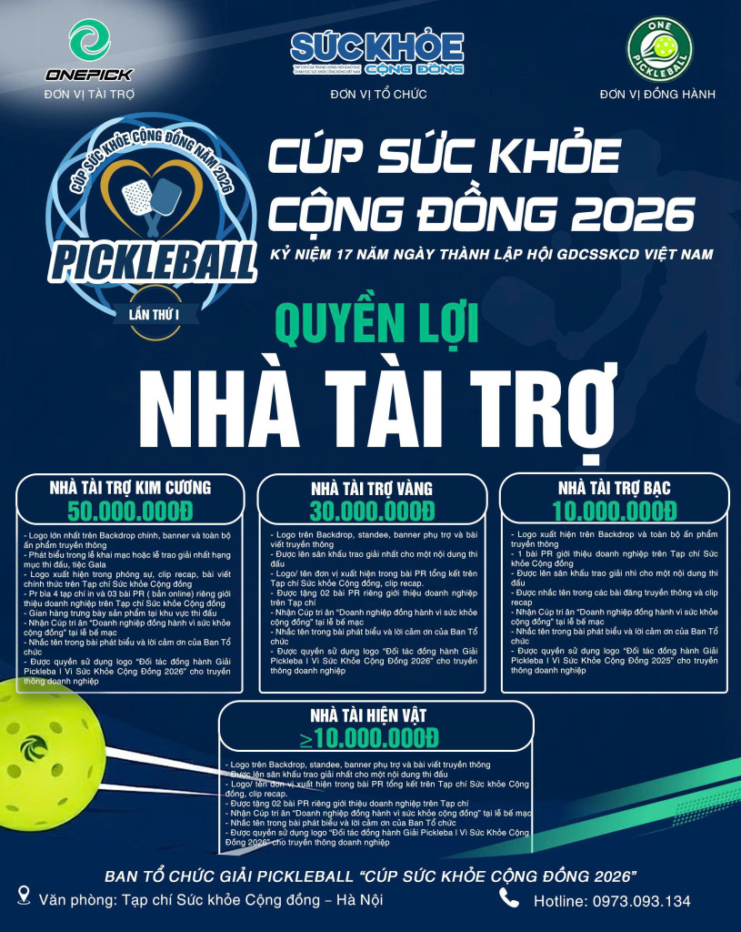 Với vai trò là đơn vị tổ chức và bảo trợ truyền thông, Tạp chí Sức khỏe Cộng đồng bảo đảm các nhà tài trợ được ghi nhận xứng đáng cả về hình ảnh thương hiệu lẫn giá trị xã hội.