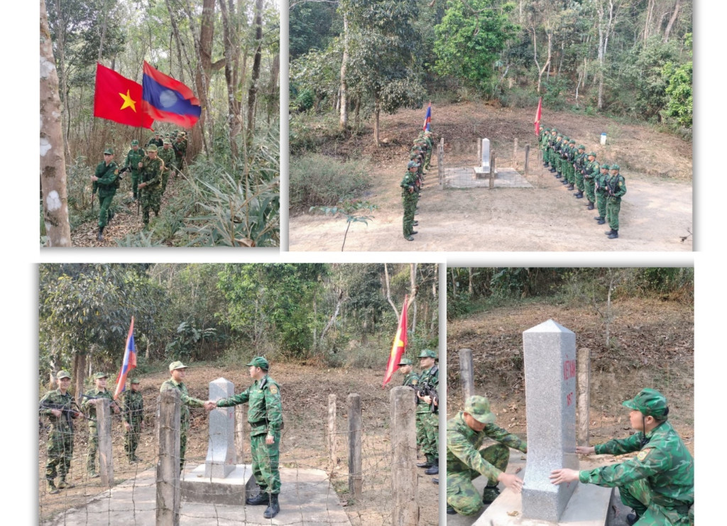 Đồn Biên phòng Mường Lan, Bộ Chỉ huy BĐBP tỉnh Sơn La (Việt Nam) phối hợp với Đại đội Biên phòng 212, Bộ Chỉ huy Quân sự tỉnh Hủa Phăn (Lào) tổ chức tuần tra song phương (Ảnh: NVCC)