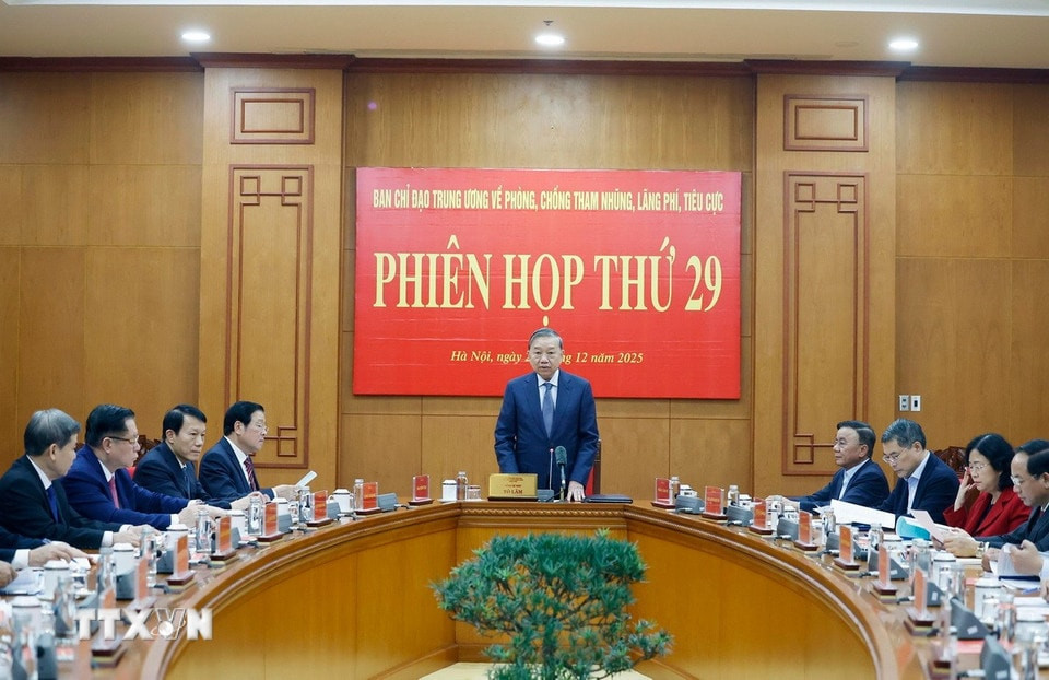 Tổng Bí thư Tô Lâm chủ trì Phiên họp thứ 29 của Ban Chỉ đạo Trung ương về phòng, chống tham nhũng, lãng phí, tiêu cực, ngày 25/12/2025 (Ảnh: TTXVN)