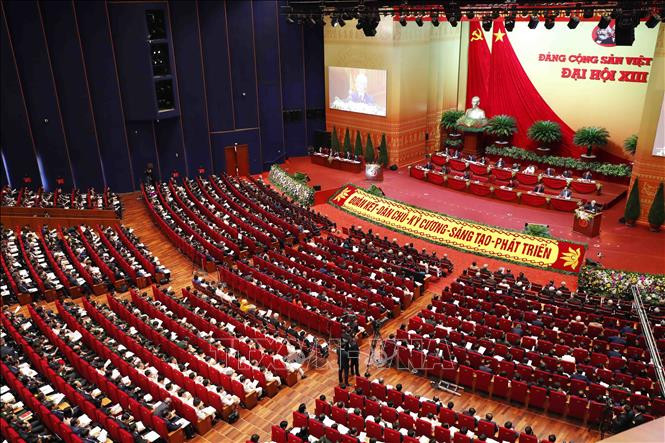 Đại hội đại biểu toàn quốc lần thứ XIII Đảng Cộng sản Việt Nam khai mạc trọng thể tại Trung tâm Hội nghị Quốc gia ở Thủ đô Hà Nội. Ảnh: TTXVN