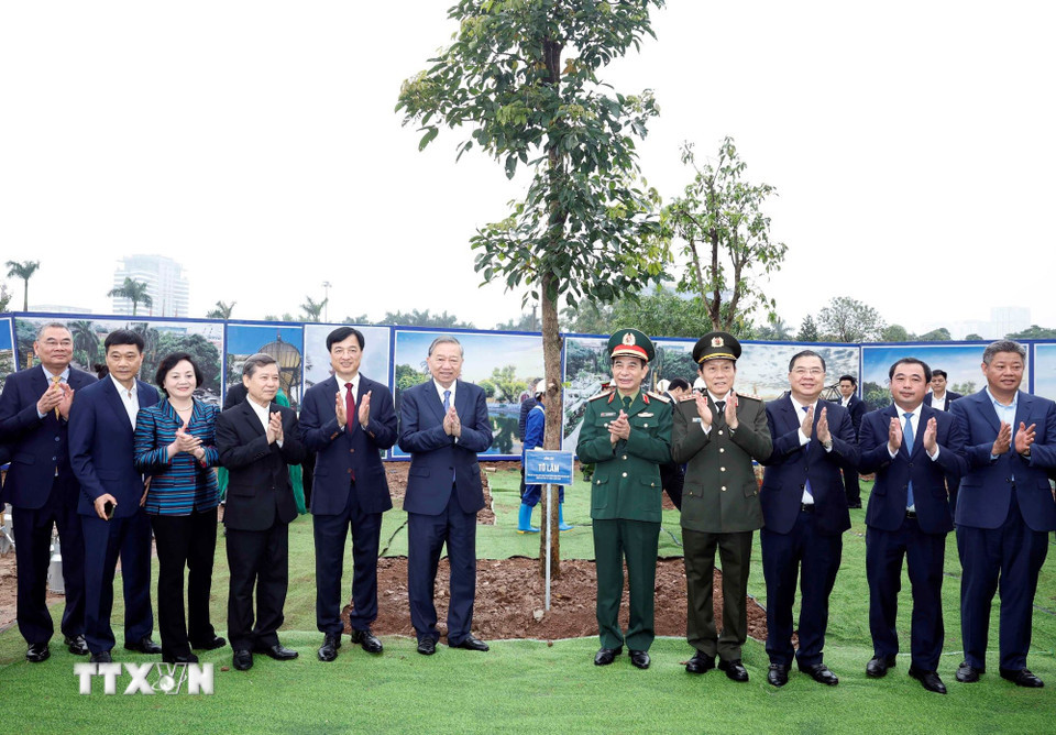 Trong đợt đầu tiên ra quân trồng cây đầu Xuân năm 2026, đến cuối tháng 3/2026, toàn thành phố sẽ phấn đấu trồng 80.000-100.000 cây xanh các loại và trong năm 2026 sẽ trồng khoảng 400.000 cây (Ảnh: TTXVN)
