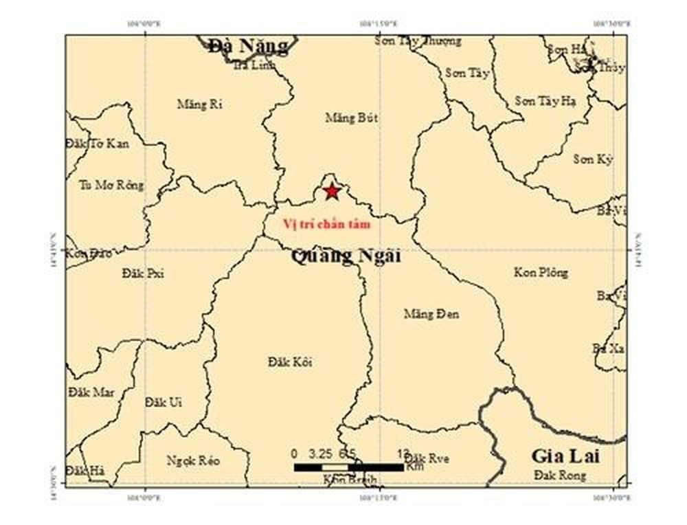 Bản đồ chấn tâm động đất 3.0 tại xã Măng Đen