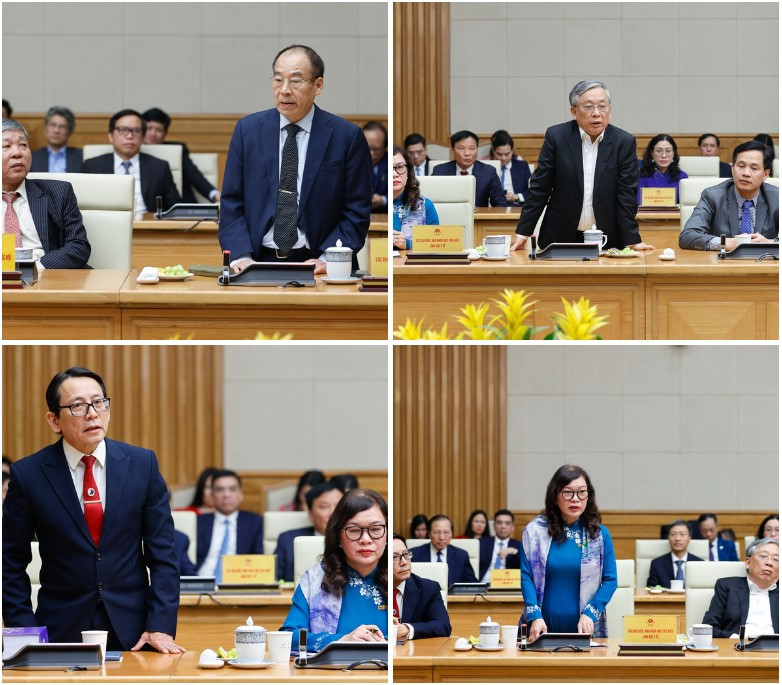 Đại diện các nhà khoa học tiêu biểu trong lĩnh vực y tế phát biểu tại cuộc gặp mặt (Ảnh: VGP/Nhật Bắc)