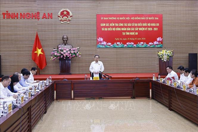 Chủ tịch Quốc hội Trần Thanh Mẫn, Chủ tịch Hội đồng Bầu cử Quốc gia phát biểu (Ảnh: TTXVN)