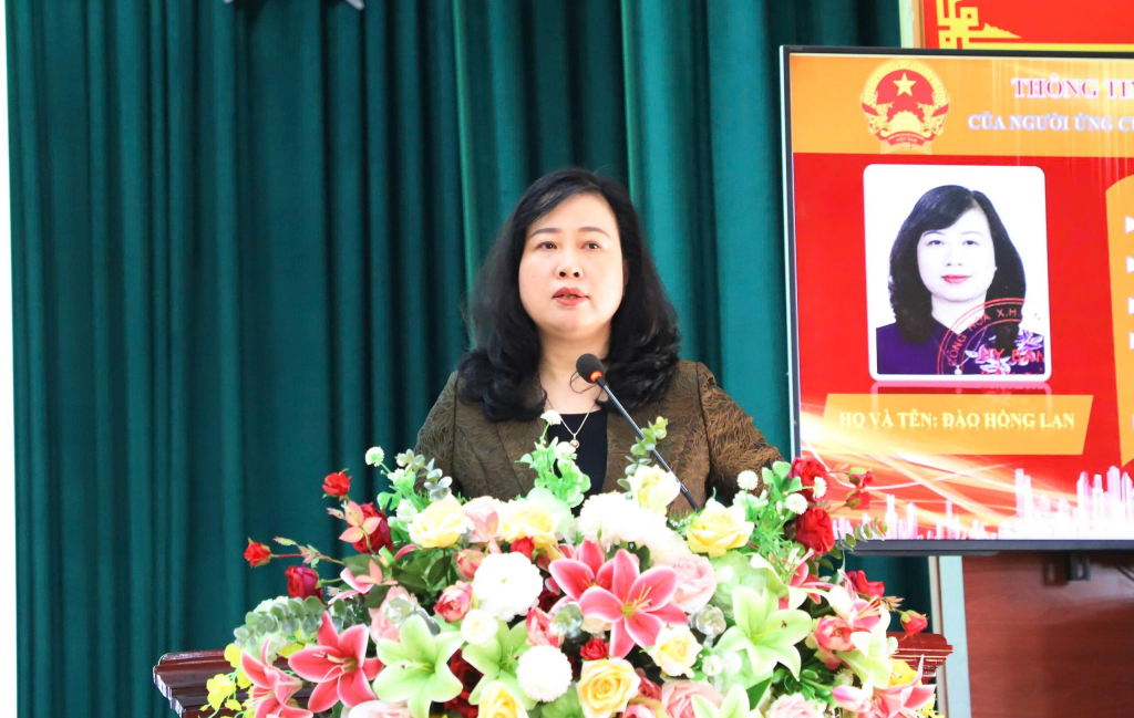 Bộ trưởng Bộ Y tế Đào Hồng Lan phát biểu tại hội nghị tiếp xúc cử tri