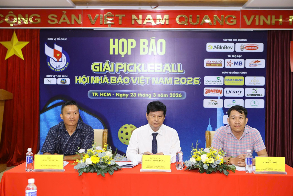 Ban Tổ chức thông tin về Giải Pickleball Hội Nhà báo Việt Nam 2026 tại buổi họp báo diễn ra ngày 23/3/2026 tại TP.HCM (Ảnh: Đặng Sâm)