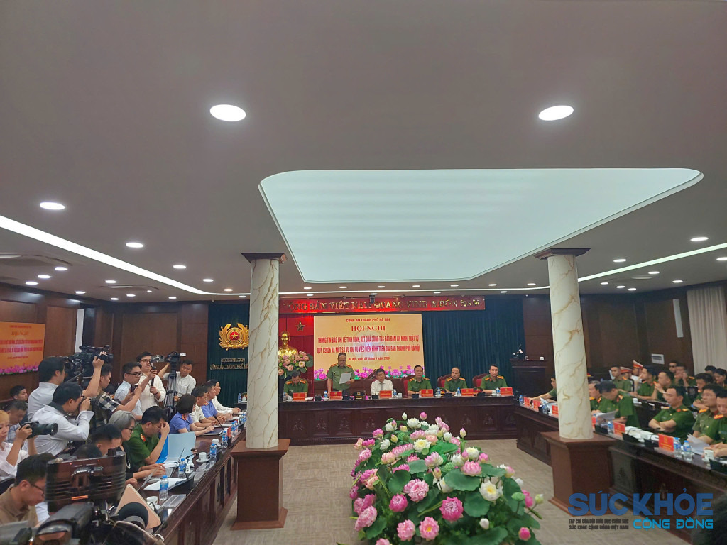 Công an thành phố Hà Nội tổ chức Hội nghị thông tin báo chí về tình hình, kết quả công tác bảo đảm an ninh, trật tự trong quý I-2026 và một số vụ án, vụ việc điển hình trên địa bàn thành phố (Ảnh: Thanh Tùng)