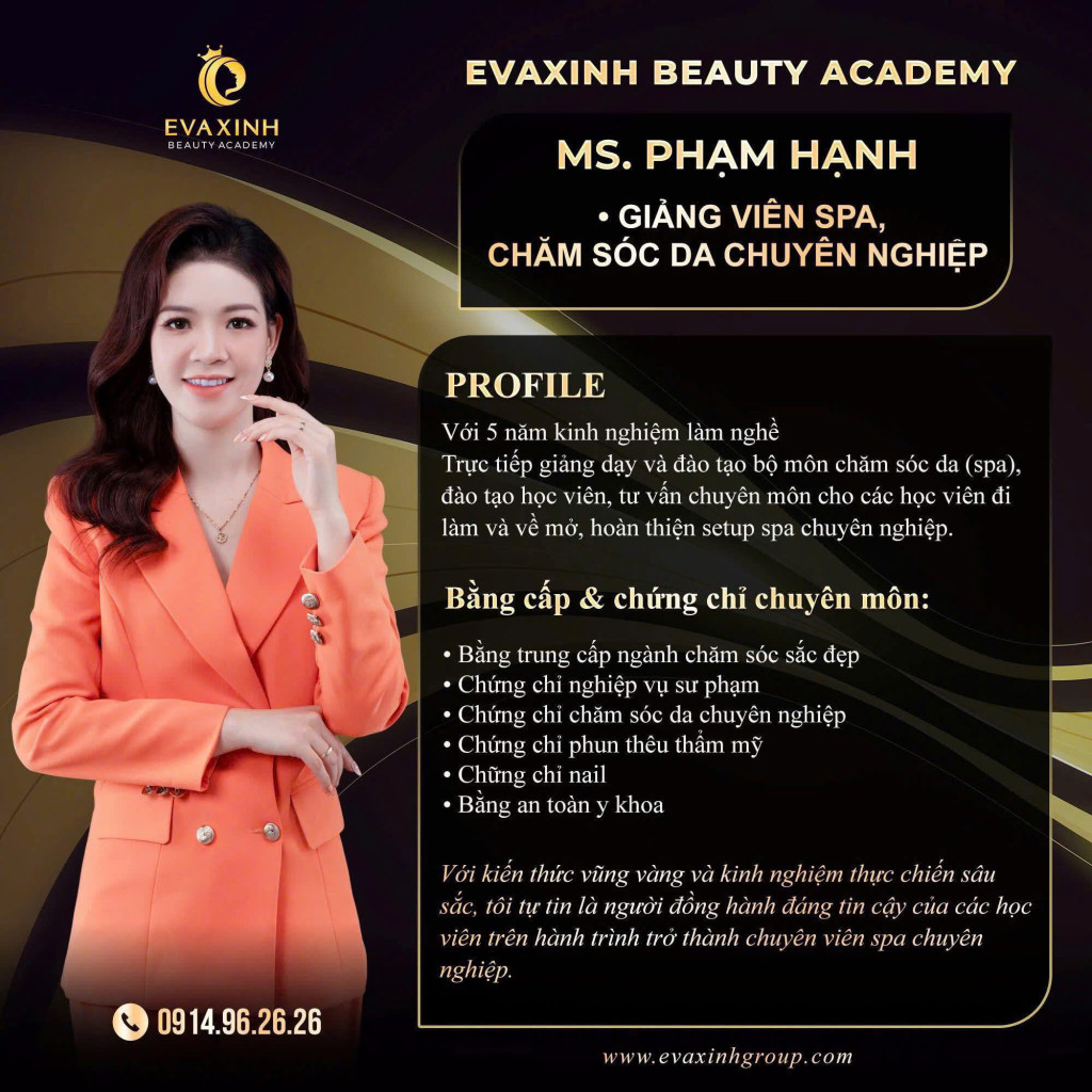 Ms. Phạm Hạnh – Giảng viên Spa tận tâm, chuyên gia chăm sóc da với nền tảng chuyên môn bài bản và kinh nghiệm thực chiến vững vàng (Ảnh: TL)