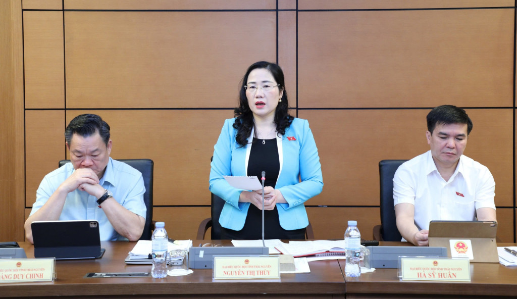 Phó Chủ nhiệm Ủy ban Pháp luật và Tư pháp Nguyễn Thị Thủy - ĐBQH tỉnh Thái Nguyên, phát biểu tại tổ 6