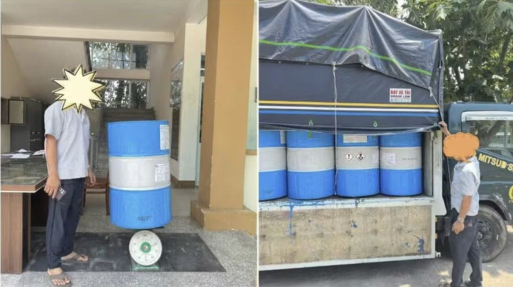 Tang vật là các thùng chất thải nguy hại bị thu giữ (Ảnh: CACC)