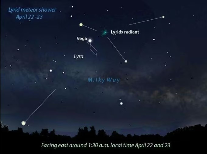 Vị trí phát ra mưa sao băng Lyrids nằm ngay gần ngôi sao Chức Nữ (Vega) của chòm sao Thiên Cầm (Lyra) (Ảnh: IAS)