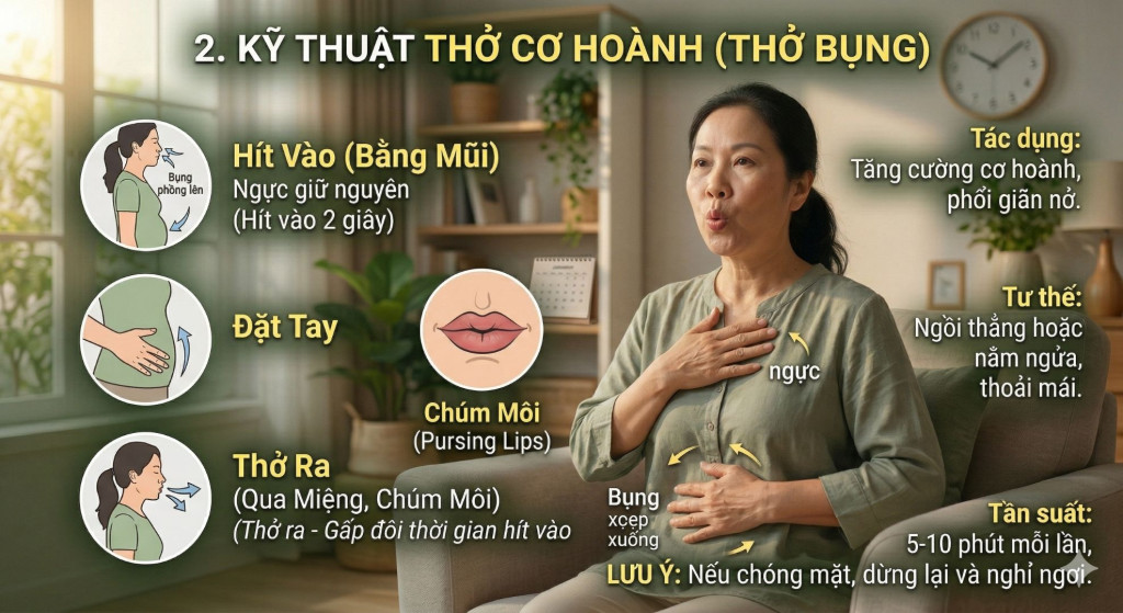 Kỹ thuật thở bằng cơ hoành (Ảnh: Sưu tầm)