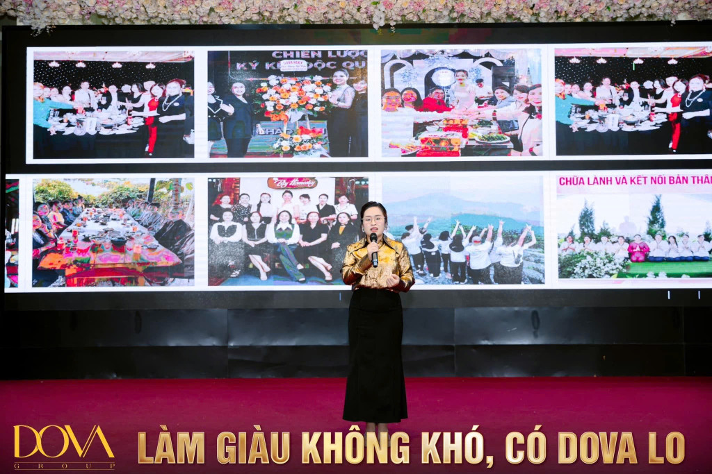 Phạm Thị Thu Hằng chia sẻ câu chuyện phát triển đội nhóm và tinh thần “làm giàu không khó, có DOVA lo” (Ảnh: BTC)